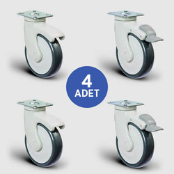 2 Adet EC01MBT125 Döner Tablalı + 2 Adet EC01MBT125F Döner Tablalı Frenli Plastik Maşalı Çap:125 Medikal Ekipman Tekerleği Bilya Rulmanlı 4lü Set 2xEC01MBT125+2xEC01MBT125F - EMES