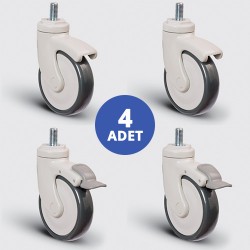 2 Adet EC05MBT100 Döner Civata Bağlantılı + 2 Adet EC05MBT100F Döner Civata Bağlantılı Frenli Plastik Maşalı Çap:100 Medikal Ekipman Tekerleği Bilya Rulmanlı 4lü Set 2xEC05MBT100+2xEC05MBT100F - EMES