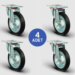 2 Adet EG01SBR250 Döner Tablalı + 2 Adet EG01SBR250F Döner Tablalı Frenli Kauçuk Tekerlek Çap:250 Rulmanlı Taşıma Arabası Tekerlek Seti 2xEG01SBR250+2xEG01SBR250F - EMES