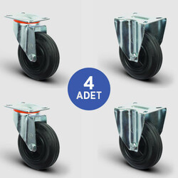2 Adet EM01MKR150 Döner Tablalı + 2 Adet EM02MKR150 Sabit Maşalı Plastik-Kauçuk Tekerlek Çap:150 Kendin Yap Tekerlek Seti 2xEM01MKR150+2xEM02MKR150 - Thumbnail