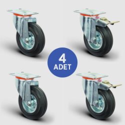 2 Adet EM01SPR150 Döner Tablalı + 2 Adet EM01SPR150F Döner Tablalı Frenli Kauçuk Tekerlek Çap:150 Hafif Sanayi Tekerleği, Oynak Tabla Bağlantılı, Burçlu 2xEM01SPR150+2xEM01SPR150F - EMES