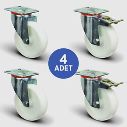 2 Adet EM01ZKZ80 Döner Tablalı + 2 Adet EM01ZKZ80F Döner Tablalı Frenli Poliamid Tekerlek Çap:80 Taşıma Arabası Tekerlek Seti 2xEM01ZKZ80+2xEM01ZKZ80F - EMES