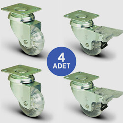 2 Adet EP01DKP50 Döner Tablalı + 2 Adet EP01DKP50F Döner Tablalı Frenli Şeffaf Tekerlek Çap:50 Mobilya Tekerlek Seti Çift Dizi Burçlu 2xEP01DKP50+2xEP01DKP50F - EMES