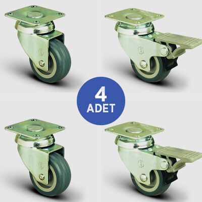 2 Adet EP01MKT100 Döner Tablalı + 2 Adet EP01MKT100F Döner Tablalı Frenli Termoplastik Kauçuk Tekerlek Çap:100 Mobilya Tekerlek Seti 2xEP01MKT100+2xEP01MKT100F - 1