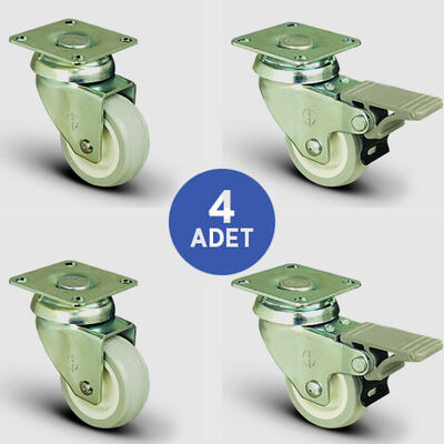 2 Adet EP01ZKC75 Döner Tablalı + 2 Adet EP01ZKC75F Döner Tablalı Frenli PVC Tekerlek Çap:75 Mobilya Tekerlek Seti 2xEP01ZKC75+2xEP01ZKC75F - 1