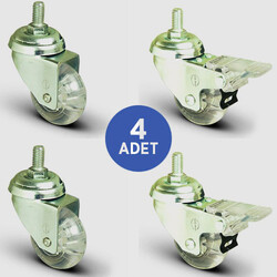 2 Adet EP05DKP50 Cıvata Bağlantılı + 2 Adet EP05DKP50F Cıvata Bağlantılı Frenli Şeffaf Tekerlek Çap:50 Mobilya Tekerlek Seti Çift Dizi Bilyalı 2xEP05DKP50+2xEP05DKP50F - EMES