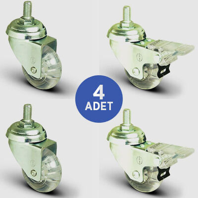 2 Adet EP05DKP50 Cıvata Bağlantılı + 2 Adet EP05DKP50F Cıvata Bağlantılı Frenli Şeffaf Tekerlek Çap:50 Mobilya Tekerlek Seti Çift Dizi Bilyalı 2xEP05DKP50+2xEP05DKP50F - 1