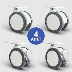 2 Adet EQ01ZKP50 Döner Tablalı + 2 Adet EQ01ZKP50F Döner Tablalı Frenli Plastik Maşalı Çap:50 Çift Kasnaklı Medikal Tekerlek 4lü Set 2xEQ01ZKP50+2xEQ01ZKP50F - EMES