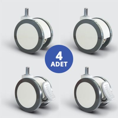 EMES - 2 Adet EQ05ZKP50 Döner Civatalı + 2 Adet EQ05ZKP50F Döner Civatalı Frenli Plastik Maşalı Çap:50 Çift Kasnaklı Medikal Tekerlek 4lü Set 2xEQ05ZKP50+2xEQ05ZKP50F