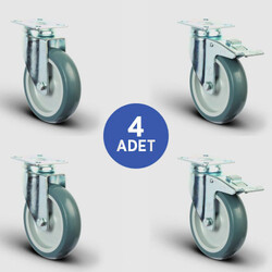 2 Adet ER01MKT80 Döner Tablalı + 2 Adet ER01MKT80F Döner Tablalı Frenli Termoplastik Kauçuk Tekerlek Çap:80 Taşıma Arabası Tekerlek Seti 2xER01MKT80+2xER01MKT80F - EMES