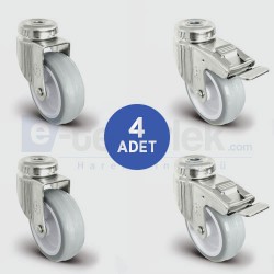 2 Adet EU04ZKC50 Delik Bağlantılı + 2 Adet EU04ZKC50F Delik Bağlantılı Frenli PVC Kaplı Tekerlek Çap:50 Mobilya Tekerlek Seti 2 Adet EU04ZKC50+2XEU04ZKC50F - EMES