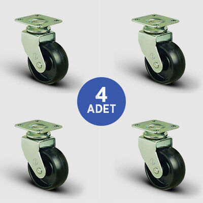4 Adet EB01MKM50 Döner Tablalı Siyah Plastik Tekerlek Çap:50 Mobilya Tekerlek Seti 4xEB01MKM50 - 1