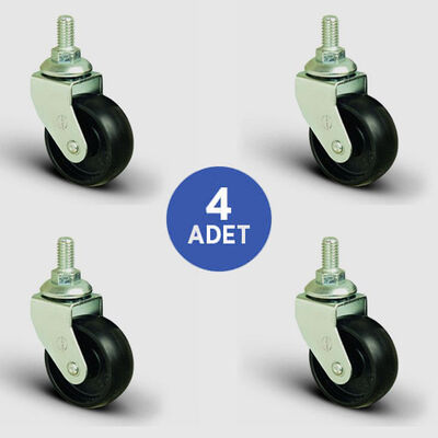4 Adet EB05MKM50 Cıvata Bağlantılı Siyah Plastik Tekerlek Çap:50 Mobilya Tekerlek Seti 4xEB05MKM50 - 1
