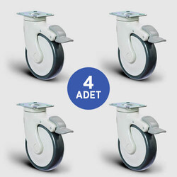 4 Adet EC01MBT125F Döner Tablalı Frenli Plastik Maşalı Çap:125 Medikal Ekipman Tekerleği Bilya Rulmanlı Oynak Maşalı Kilitli 4lü Set 4xEC01MBT125F - EMES