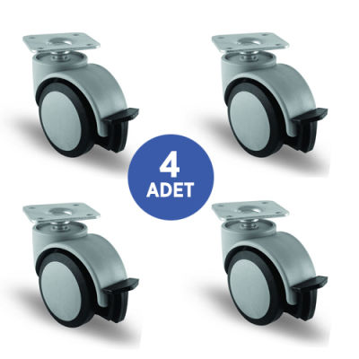 4 Adet EC01MKT50F, Oynak Tablalı Frenli Mobilya Tekerleği Sehpa Tekeri, Çap:50, 4lü Set, Geniş Sessiz Tip - 1