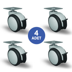 4 Adet EC01MKT75F, Oynak Tablalı Frenli Mobilya Tekerleği Sehpa Tekeri, Çap:75, 4lü Set, Geniş Sessiz Tip - 