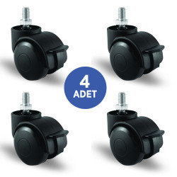 4 Adet EC05GMKM50F, Oynak Civatalı Frenli Mobilya Tekerleği Koltuk Tekeri, Çap:50, 4lü Set, Geniş Tip - 