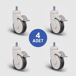 4 Adet EC05MBT125F Döner Civata Bağlantılı Frenli Plastik Maşalı Çap:125 Medikal Ekipman Tekerleği Bilya Rulmanlı Oynak Maşalı Civata Bağlantılı 4lü 4xEC05MBT125F - Thumbnail