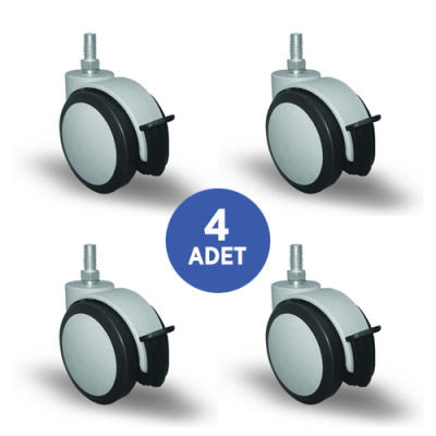 4 Adet EC05MKT50F, Oynak Civatalı Frenli Mobilya Tekerleği Sehpa Tekeri, Çap:50, 4lü Set, Geniş Sessiz Tip - 1