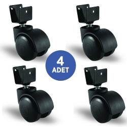 4 Adet EC08GMKM50, U Tablalı Mobilya Tekerleği, Sehpa Tekeri, Çap:50, 4lü Set, Geniş Tip - 