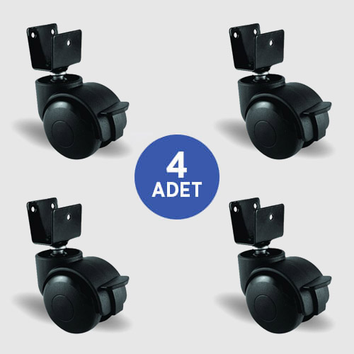 4 Adet EC08GMKM50F U Tablalı Frenli Plastik Mobilya Tekerleği Çap50