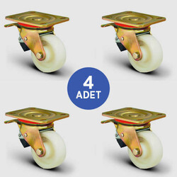 4 Adet ED01HKZ55F Döner Tablalı Frenli Poliamid Tekerlek Çap:55 Ağır Sanayi Tekerleği Sarı Maşalı Oynak Frenli Tabla Bağlantılı Burçlu 4xED01HKZ55F - EMES