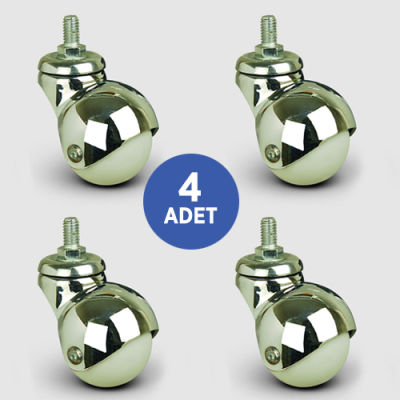 EMES - 4 Adet EF05MKC50, Oynak Civatalı PVC Kaplı Mobilya Tekerleği, Küre Tekerlek Krom Kaplı, Çap:50, 4lü Set