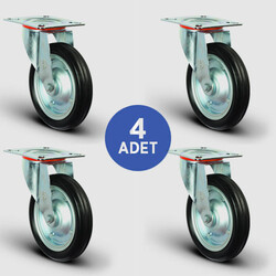 4 Adet EG01SBR250 Döner Tablalı Kauçuk Tekerlek Çap:250 Rulmanlı Taşıma Arabası Tekerlek Seti 4xEG01SBR250 - EMES