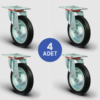 EMES - 4 Adet EG01SBR250 Döner Tablalı Kauçuk Tekerlek Çap:250 Rulmanlı Taşıma Arabası Tekerlek Seti 4xEG01SBR250