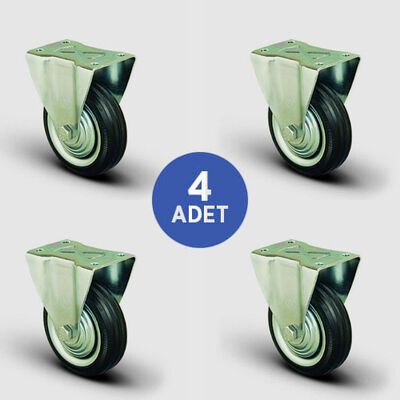 EMES - 4 Adet EK02SPR150 Sabit Maşalı Kauçuk Kaplı Tekerlek Çap:100 Kendin Yap Tekerlek Seti 4xEK02SPR150