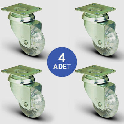 4 Adet EP01DKP50 Döner Tablalı Şeffaf Tekerlek Çap:50 Mobilya Tekerlek Seti 4xEP01DKP50 - 1