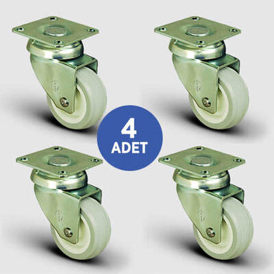4 Adet EP01ZKC75 Döner Tablalı PVC Tekerlek Çap:75 Mobilya Tekerlek Seti 4xEP01ZKC75 - 1