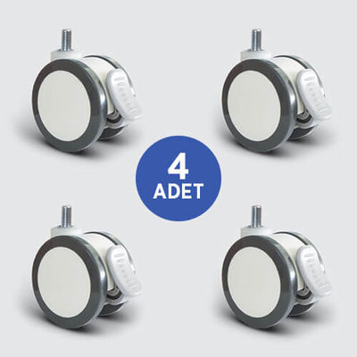 EMES - 4 Adet EQ05ZKP75F Döner Civatalı Frenli Plastik Maşalı Çap:75 Çift Kasnaklı Medikal Tekerlek Oynak Civata Bağlantılı Kilitli 4lü Set 4xEQ05ZKP75F
