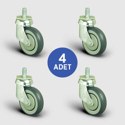 4 Adet ES05MBR100 Oynak Civatalı Kauçuk Tekerlek Çap:100 Market Arabası Tekerleği Oynak Vida Bağlantılı Bilya Rulmanlı Polipropilen Üzeri Elastik Kauçuk Kaplı Gri Teker 4lü Set 4xES05MBR100 - EMES