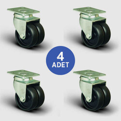 4 Adet ET01MKM50 Oynak Tablalı Çiftli Moblen Tekerlek Çap:50 Sanayi Tekerleği Burçlu Oynak Tabla Bağlantılı Polipropilen İkili Teker 4xET01MKM50 - EMES