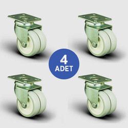 4 Adet ET01ZKC50 Oynak Tablalı Çiftli PVC Tekerlek Çap:50 Sanayi Tekerleği Burçlu Oynak Tabla Bağlantılı Poliamid Üzeri PVC Kaplı İkili Teker 4xET01ZKC50 - EMES