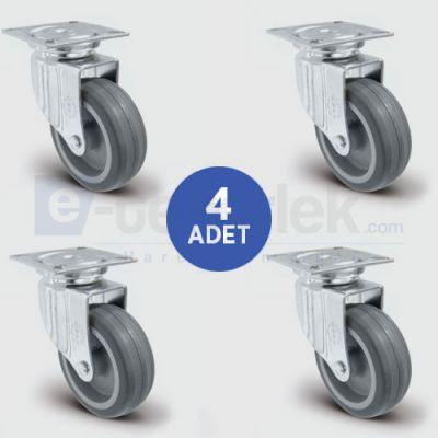 4 Adet EU01MKT100 Döner Tablalı Termoplastik Kauçuk Tekerlek Çap:100 Mobilya Tekerlek Seti 4xEU01MKT100 - 1