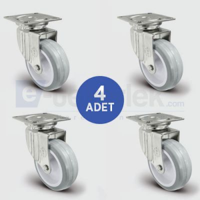4 Adet EU01ZKC50, Oynak Tablalı PVC Kaplı Mobilya Tekerleği, Sehpa Tekeri, Çap:50, 4lü Set, Çift Dizi Bilyalı Geniş Tip - 1
