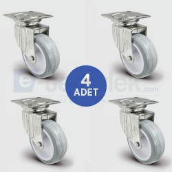 4 Adet EU01ZKC75 Döner Tablalı PVC Tekerlek Çap:75 Mobilya Tekerlek Seti 4xEU01ZKC75 - EMES