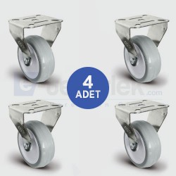 4 Adet EU02ZKC75, Sabit Maşalı PVC Kaplı Mobilya Tekerleği, Sehpa Tekeri, Çap:75, 4lü Set, Geniş Tip 4XEU02ZKC75 - EMES
