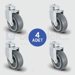 4 Adet EU04MKT50 Delik Bağlantılı Termoplastik Kauçuk Tekerlek Çap:50 Mobilya Tekerlek Seti 4xEU04MKT50 - EMES