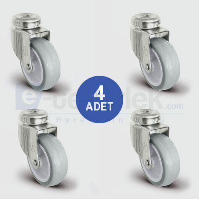 4 Adet EU04ZKC50 Delik Bağlantılı Tablalı PVC Tekerlek Çap:50 Mobilya Tekerlek Seti 4xEU04ZKC50 - 1