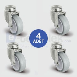 4 Adet EU04ZKC75 Delik Bağlantılı Tablalı PVC Tekerlek Çap:75 Mobilya Tekerlek Seti 4xEU04ZKC75 - EMES