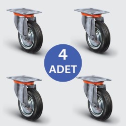 4 Adet EZ01SPR160 Döner Tablalı Kauçuk Kaplı Tekerlek Çap:160 Çöp Konteyner Tekerleği Oynak Tabla Bağlantılı Burçlu 4xEZ01SPR160 - EMES