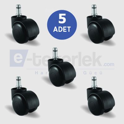 5 Adet EC03GMKM50, Pimli Mobilya Tekerleği Koltuk Tekeri, Çap:50, 5li Set, Geniş Tip - 1