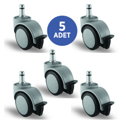 5 Adet EC03MKT50F, Pimli Frenli Mobilya Tekerleği Koltuk Tekeri, Çap:50, 5li Set, Geniş Sessiz Tip - 