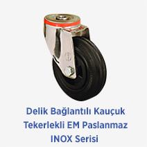 Delik Bağlantılı Kauçuk Tekerlekli EM Paslanmaz INOX Serisi