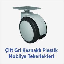 Çift Gri Kasnaklı Plastik Mobilya Tekerlekleri 