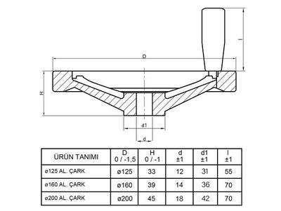 AÇKK200 Katlanır Kollu Alüminyum Çark Çap:200mm - 2