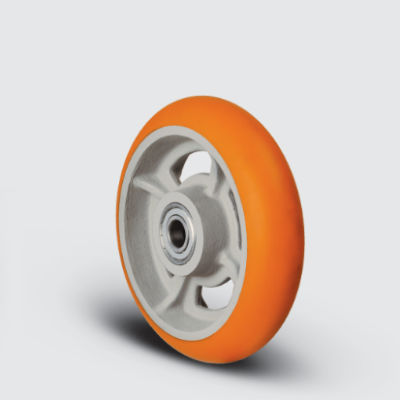 VBPB150x45 Döküm Üzeri Bombeli Poliüretan Kaplı Çap:150 Balıksırtı Kaplama Bilya Rulmanlı Tekerlek - 1